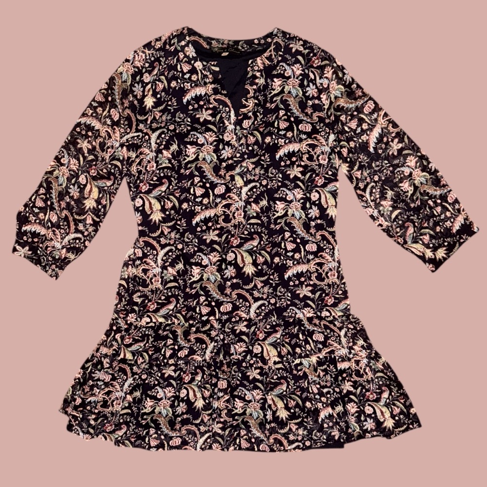 Rose &‎ Olive Women’s Drop waist Floral Ruffle Hem 3/4 Sleeve Tie Waist Chiffon